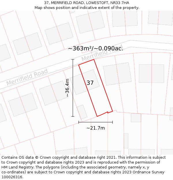 37, MERRIFIELD ROAD, LOWESTOFT, NR33 7HA: Plot and title map