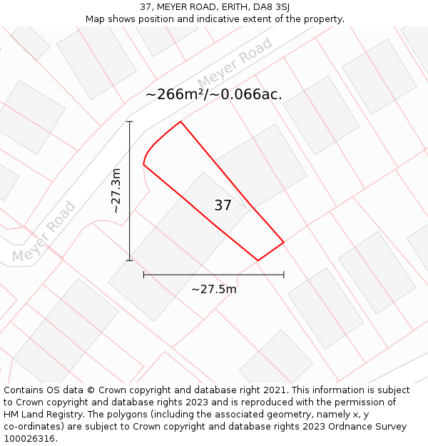 37, MEYER ROAD, ERITH, DA8 3SJ: Plot and title map