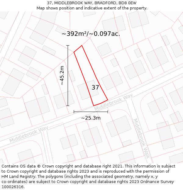 37, MIDDLEBROOK WAY, BRADFORD, BD8 0EW: Plot and title map