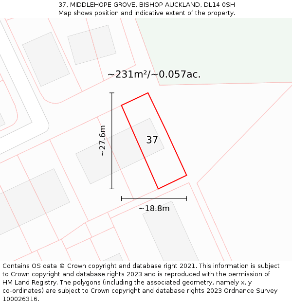37, MIDDLEHOPE GROVE, BISHOP AUCKLAND, DL14 0SH: Plot and title map
