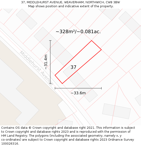 37, MIDDLEHURST AVENUE, WEAVERHAM, NORTHWICH, CW8 3BW: Plot and title map