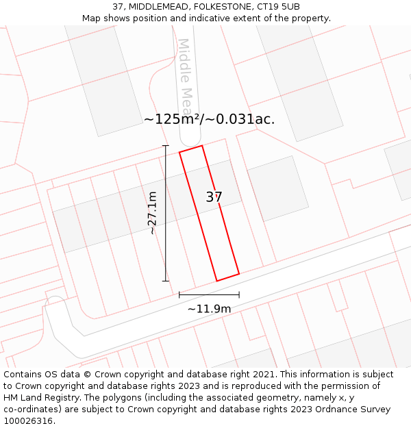 37, MIDDLEMEAD, FOLKESTONE, CT19 5UB: Plot and title map