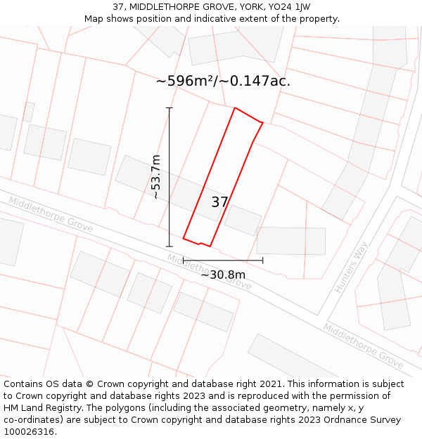 37, MIDDLETHORPE GROVE, YORK, YO24 1JW: Plot and title map
