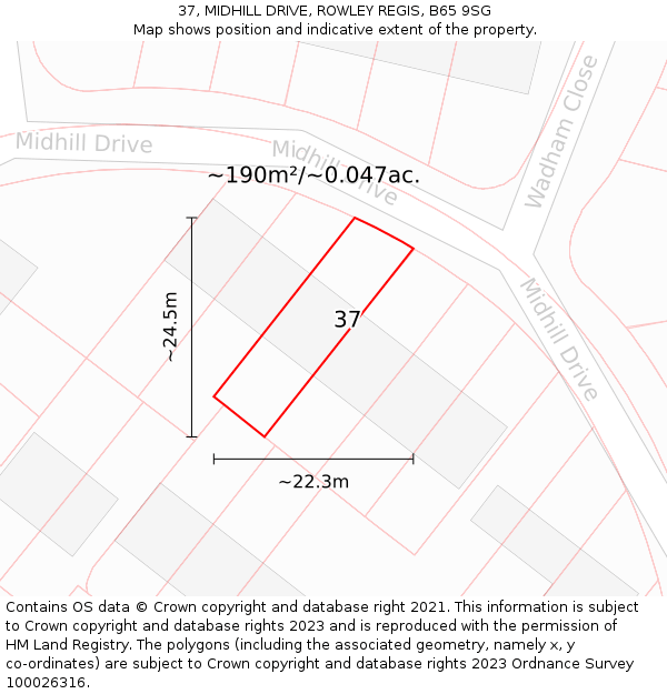 37, MIDHILL DRIVE, ROWLEY REGIS, B65 9SG: Plot and title map