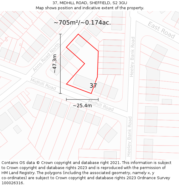 37, MIDHILL ROAD, SHEFFIELD, S2 3GU: Plot and title map
