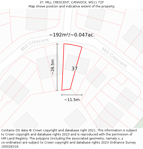37, MILL CRESCENT, CANNOCK, WS11 7ZF: Plot and title map