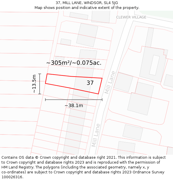 37, MILL LANE, WINDSOR, SL4 5JG: Plot and title map