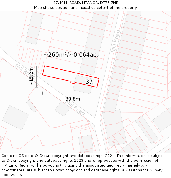 37, MILL ROAD, HEANOR, DE75 7NB: Plot and title map