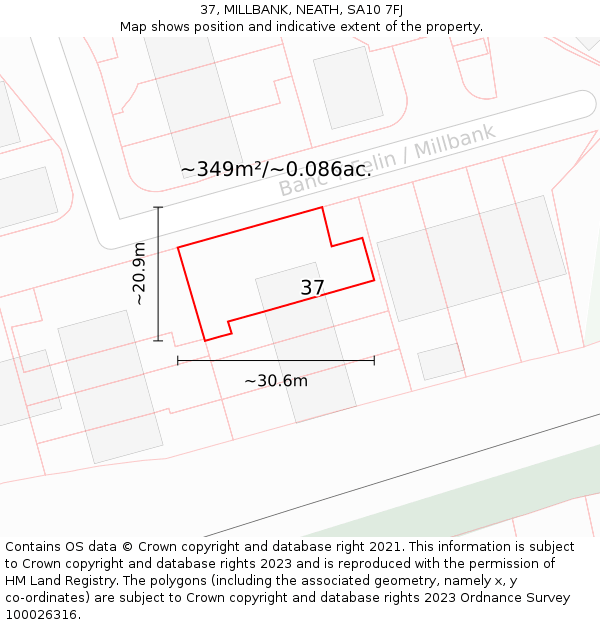 37, MILLBANK, NEATH, SA10 7FJ: Plot and title map