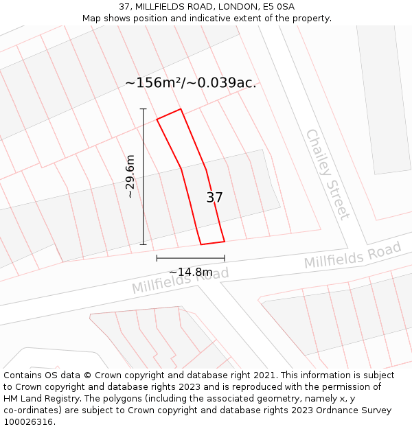 37, MILLFIELDS ROAD, LONDON, E5 0SA: Plot and title map