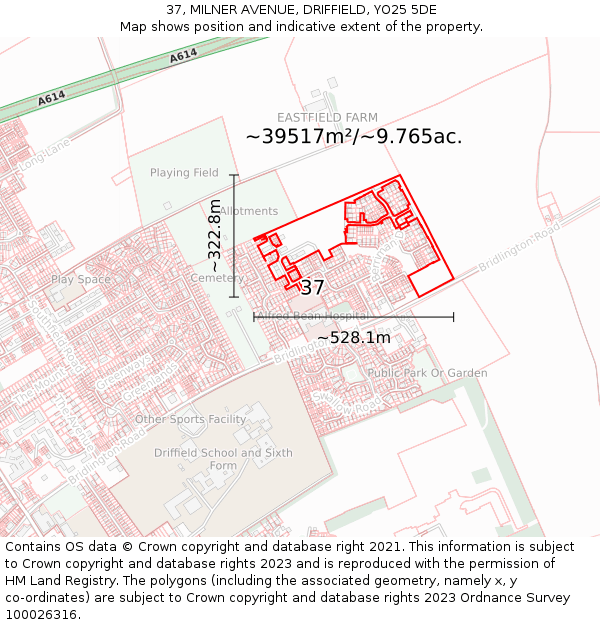 37, MILNER AVENUE, DRIFFIELD, YO25 5DE: Plot and title map