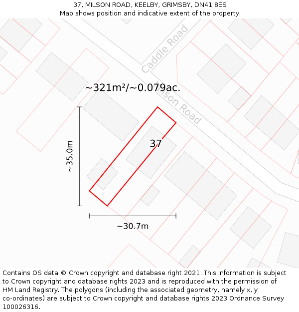 37, MILSON ROAD, KEELBY, GRIMSBY, DN41 8ES: Plot and title map