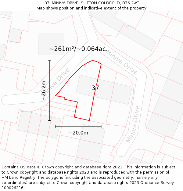 37, MINIVA DRIVE, SUTTON COLDFIELD, B76 2WT: Plot and title map