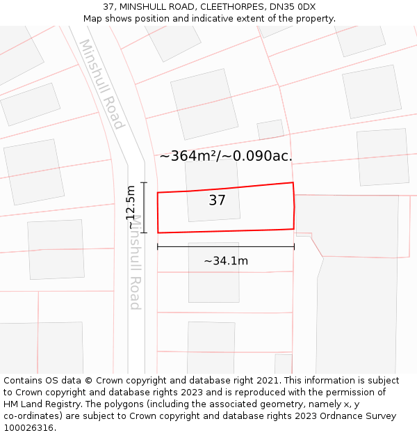 37, MINSHULL ROAD, CLEETHORPES, DN35 0DX: Plot and title map