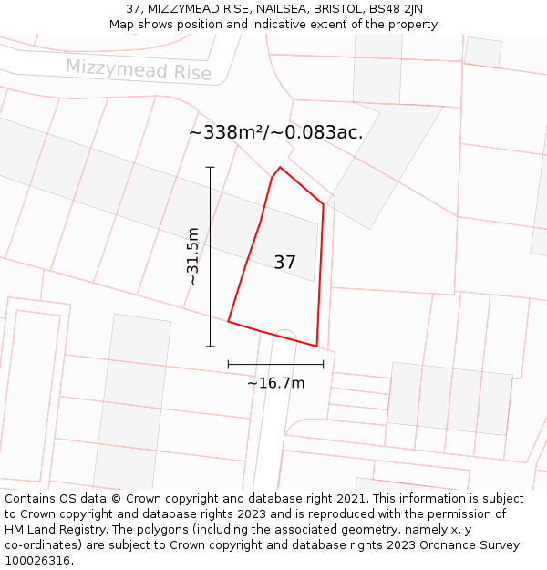 37, MIZZYMEAD RISE, NAILSEA, BRISTOL, BS48 2JN: Plot and title map