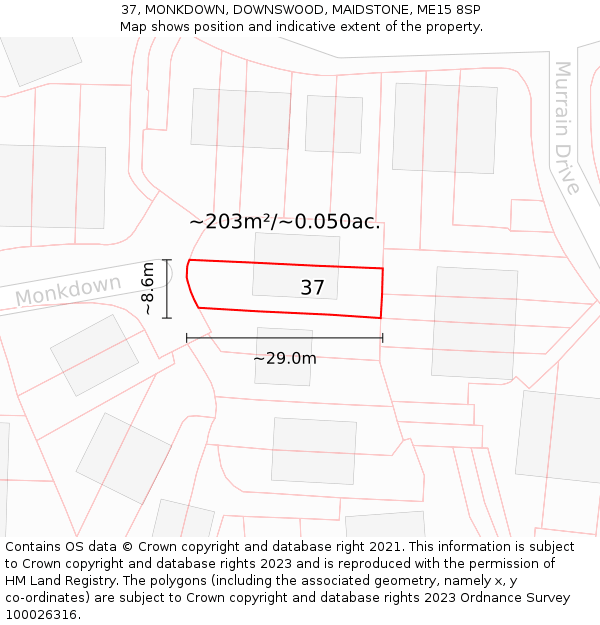 37, MONKDOWN, DOWNSWOOD, MAIDSTONE, ME15 8SP: Plot and title map