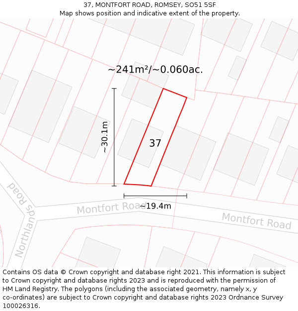 37, MONTFORT ROAD, ROMSEY, SO51 5SF: Plot and title map