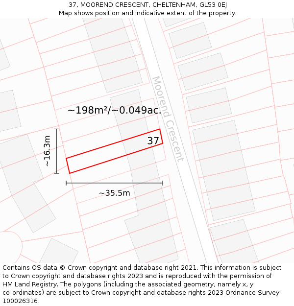 37, MOOREND CRESCENT, CHELTENHAM, GL53 0EJ: Plot and title map