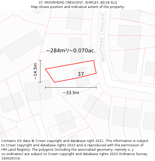 37, MOORHEAD CRESCENT, SHIPLEY, BD18 4LQ: Plot and title map