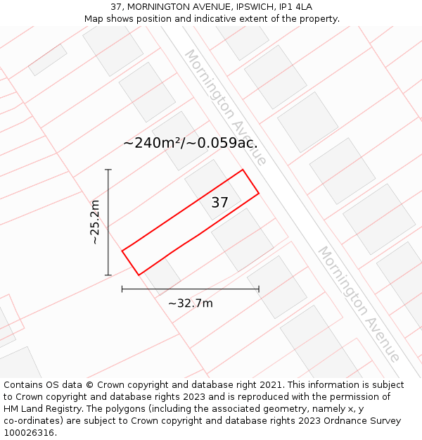 37, MORNINGTON AVENUE, IPSWICH, IP1 4LA: Plot and title map