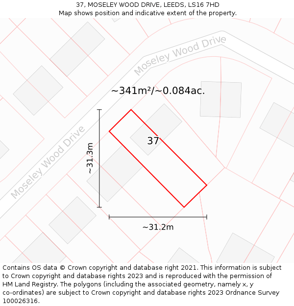 37, MOSELEY WOOD DRIVE, LEEDS, LS16 7HD: Plot and title map
