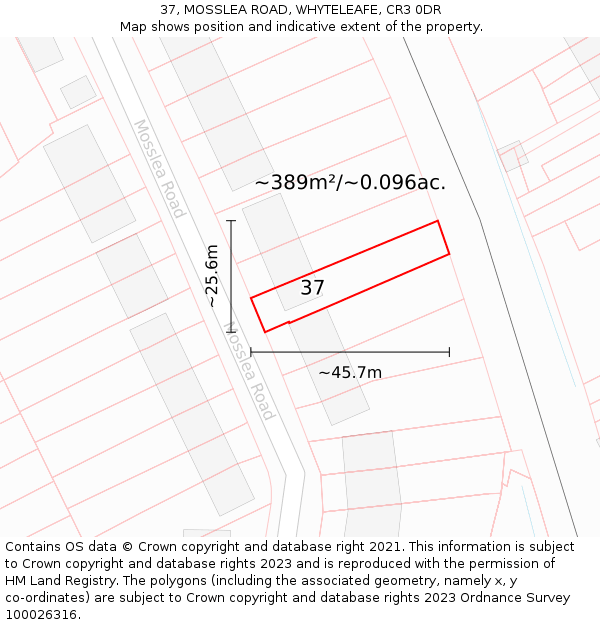 37, MOSSLEA ROAD, WHYTELEAFE, CR3 0DR: Plot and title map