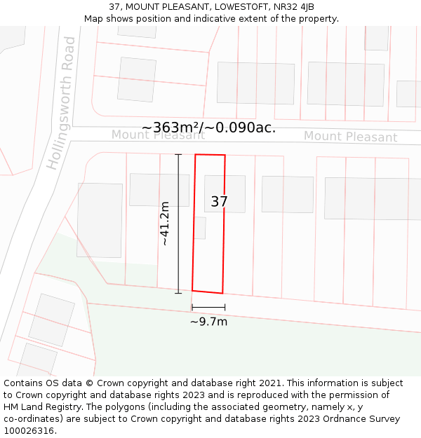 37, MOUNT PLEASANT, LOWESTOFT, NR32 4JB: Plot and title map