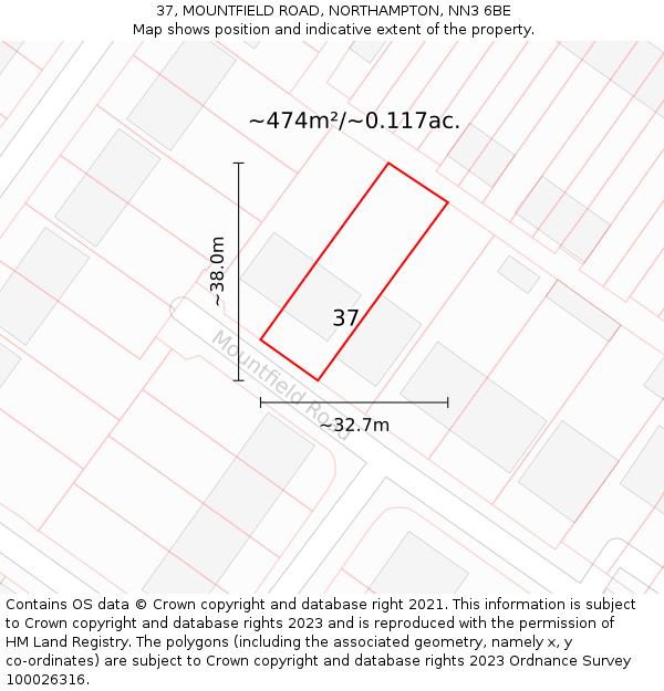 37, MOUNTFIELD ROAD, NORTHAMPTON, NN3 6BE: Plot and title map
