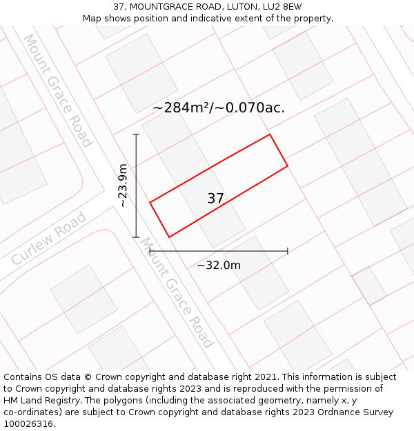 37, MOUNTGRACE ROAD, LUTON, LU2 8EW: Plot and title map