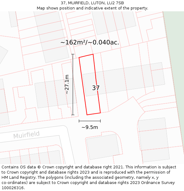 37, MUIRFIELD, LUTON, LU2 7SB: Plot and title map
