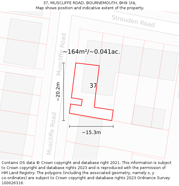 37, MUSCLIFFE ROAD, BOURNEMOUTH, BH9 1NL: Plot and title map