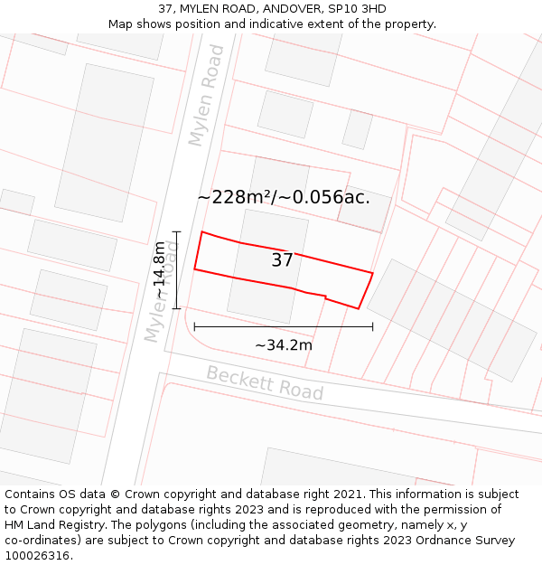 37, MYLEN ROAD, ANDOVER, SP10 3HD: Plot and title map