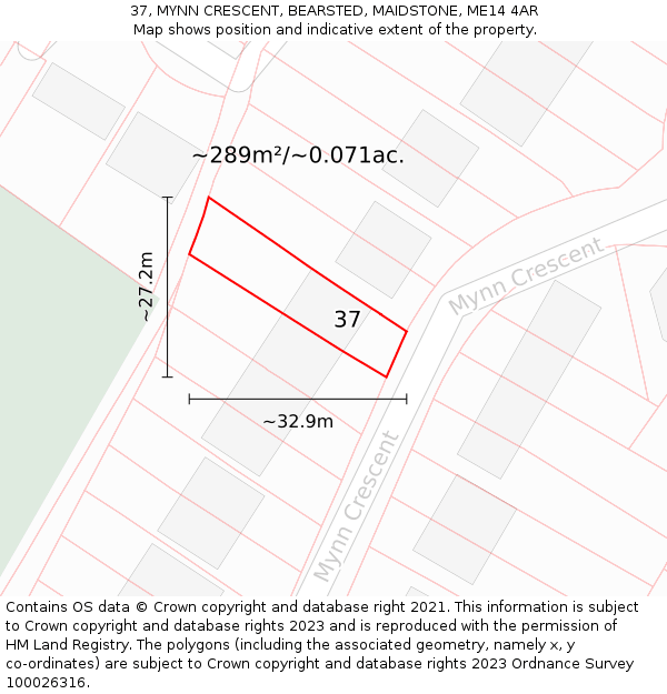 37, MYNN CRESCENT, BEARSTED, MAIDSTONE, ME14 4AR: Plot and title map
