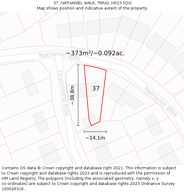 37, NATHANIEL WALK, TRING, HP23 5DG: Plot and title map