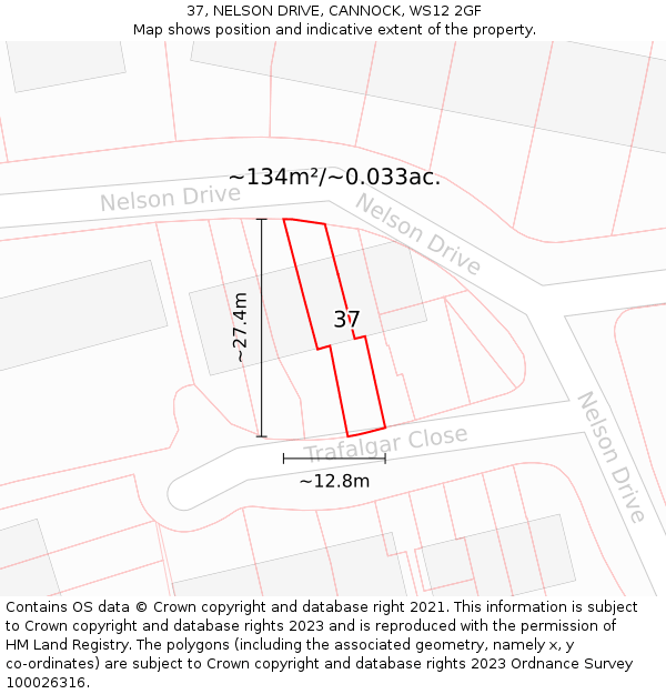 37, NELSON DRIVE, CANNOCK, WS12 2GF: Plot and title map