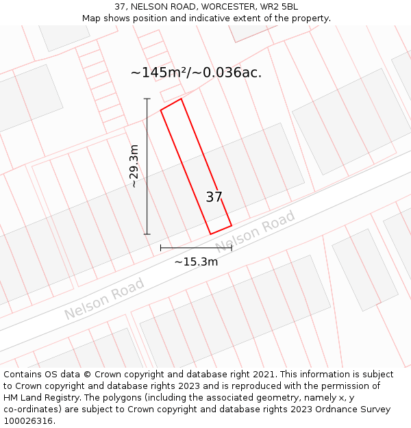 37, NELSON ROAD, WORCESTER, WR2 5BL: Plot and title map