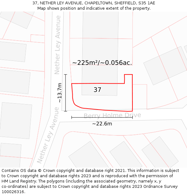 37, NETHER LEY AVENUE, CHAPELTOWN, SHEFFIELD, S35 1AE: Plot and title map