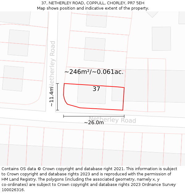 37, NETHERLEY ROAD, COPPULL, CHORLEY, PR7 5EH: Plot and title map