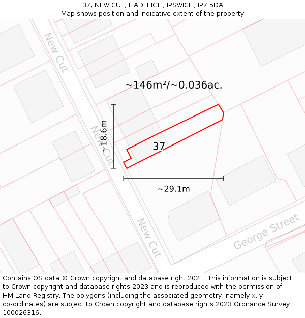 37, NEW CUT, HADLEIGH, IPSWICH, IP7 5DA: Plot and title map