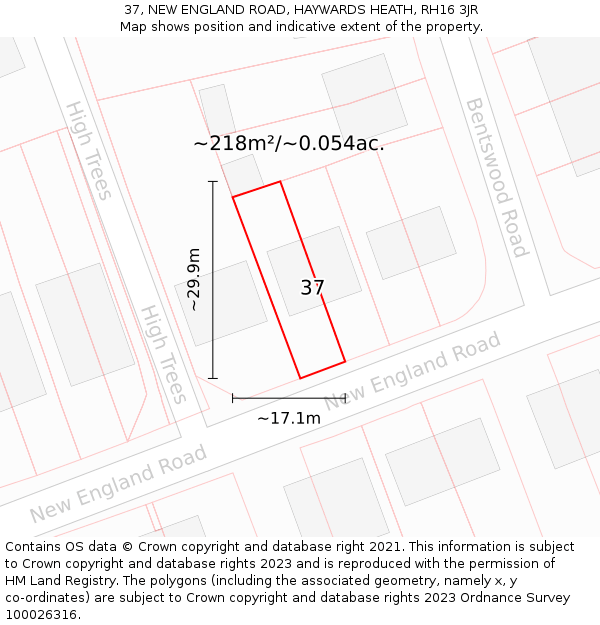 37, NEW ENGLAND ROAD, HAYWARDS HEATH, RH16 3JR: Plot and title map