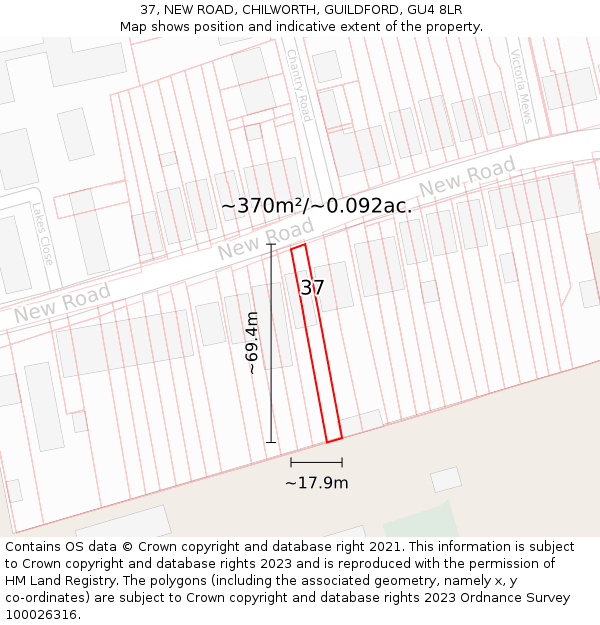 37, NEW ROAD, CHILWORTH, GUILDFORD, GU4 8LR: Plot and title map