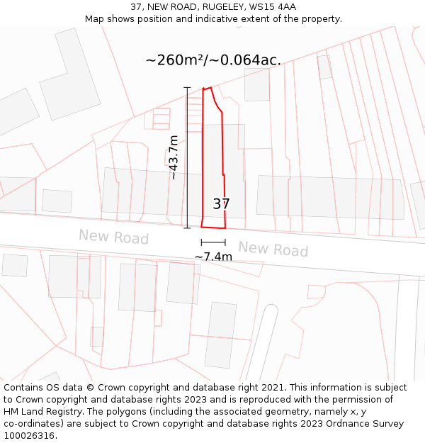 37, NEW ROAD, RUGELEY, WS15 4AA: Plot and title map