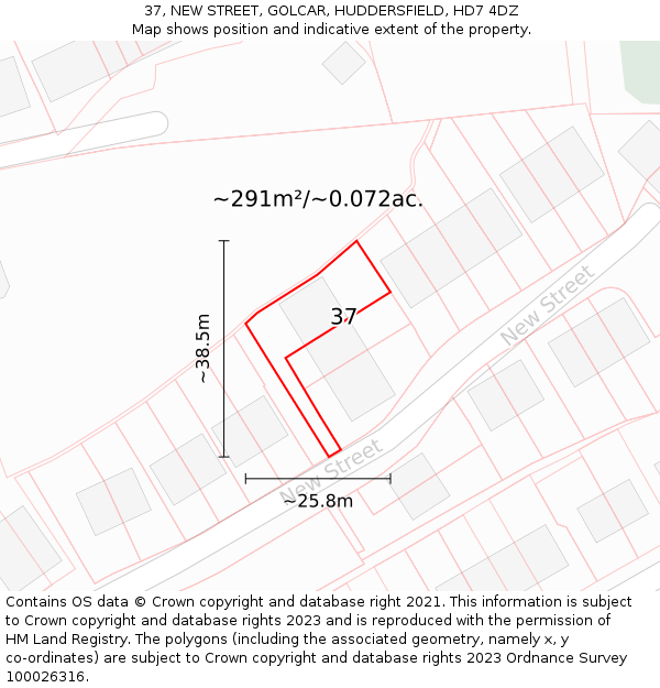 37, NEW STREET, GOLCAR, HUDDERSFIELD, HD7 4DZ: Plot and title map