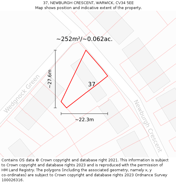 37, NEWBURGH CRESCENT, WARWICK, CV34 5EE: Plot and title map