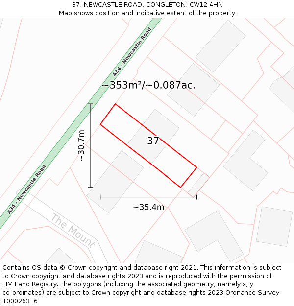 37, NEWCASTLE ROAD, CONGLETON, CW12 4HN: Plot and title map