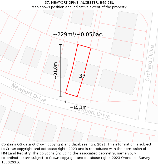 37, NEWPORT DRIVE, ALCESTER, B49 5BL: Plot and title map