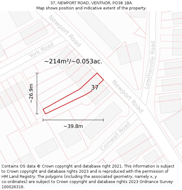 37, NEWPORT ROAD, VENTNOR, PO38 1BA: Plot and title map