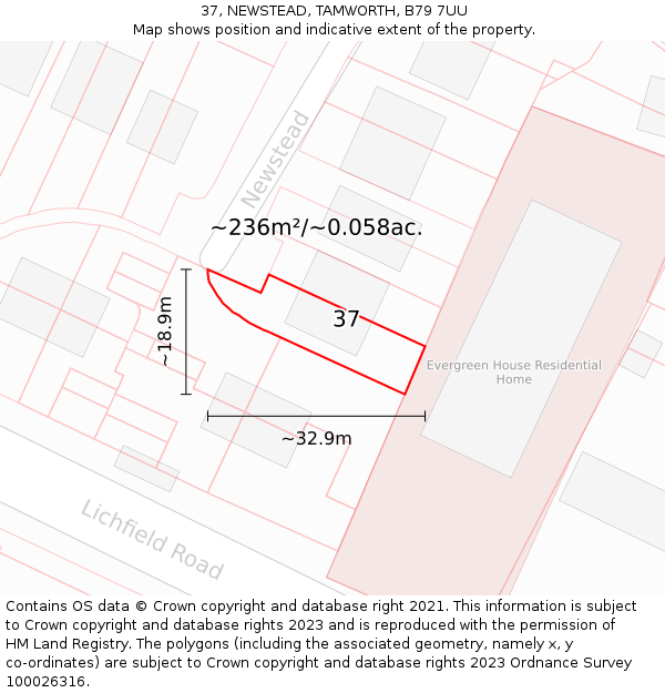 37, NEWSTEAD, TAMWORTH, B79 7UU: Plot and title map