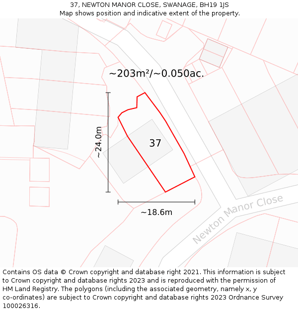 37, NEWTON MANOR CLOSE, SWANAGE, BH19 1JS: Plot and title map