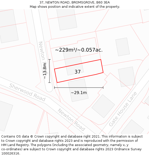 37, NEWTON ROAD, BROMSGROVE, B60 3EA: Plot and title map